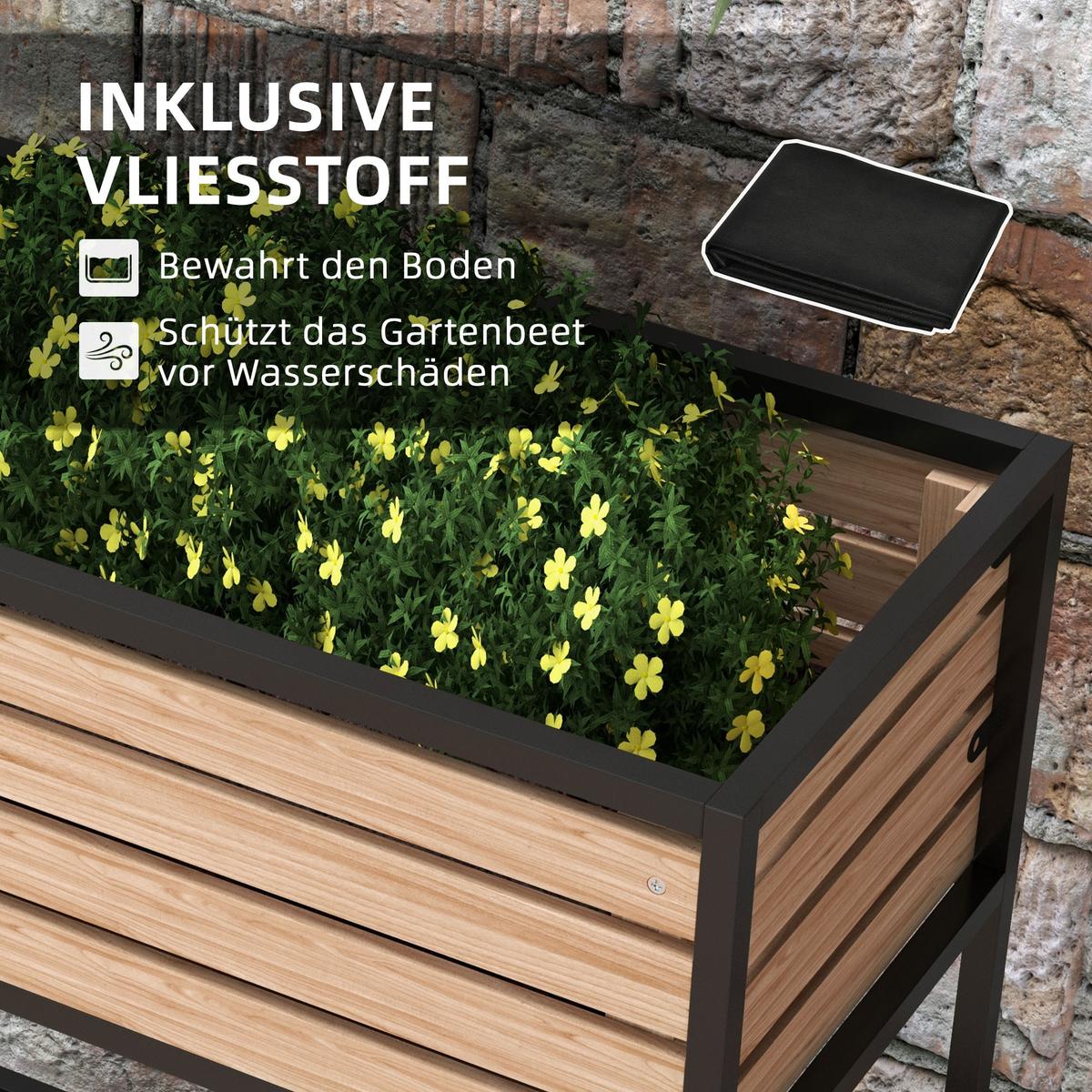 HOCHBEET aus Holz, 2-Stufiger Blumenkasten mit Ablage, für Garten, Balkon, Hellbraun - Braun, Metall (39/100/83cm) - Outsunny