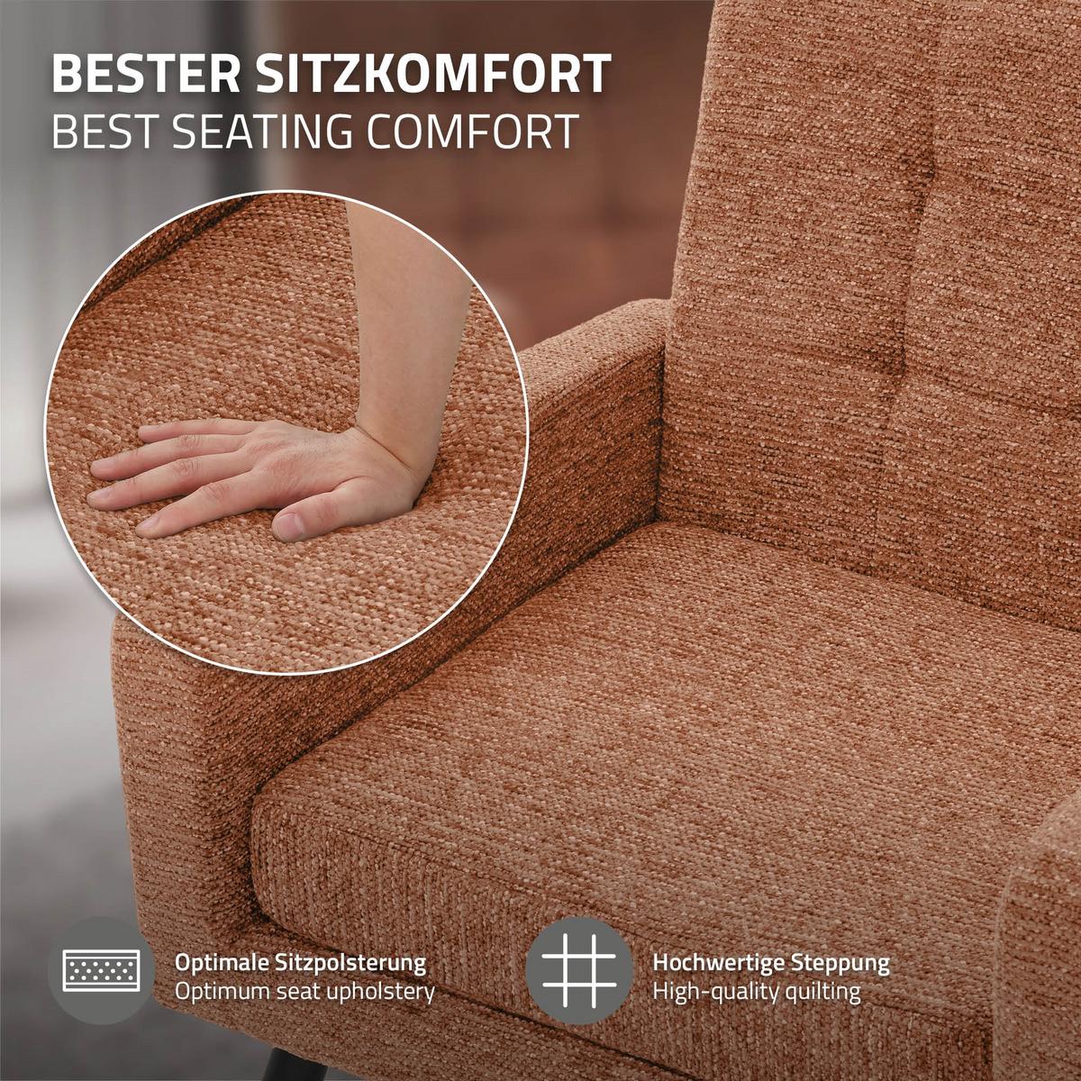SESSEL mit Stahlbeinen und Webstruktur Relaxsessel 66,5x80x63,5 cm Rot - Rot/Schwarz, Textil/Metall (66.5/80/63.5cm) - ML-DESIGN