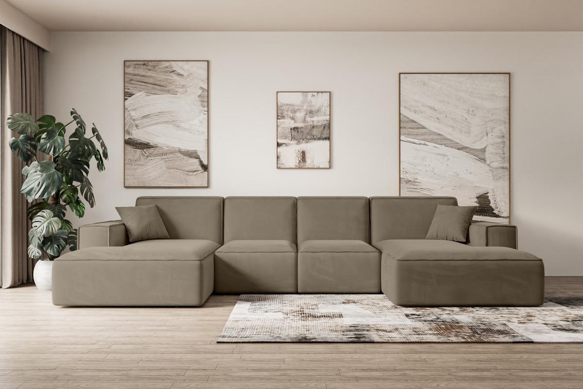 WOHNLANDSCHAFT SIERRA-U - 349x169x80 cm Braun Velours - Schwarz/Braun, Holzwerkstoff/Kunststoff (349/80/169cm) - ALTDECOR