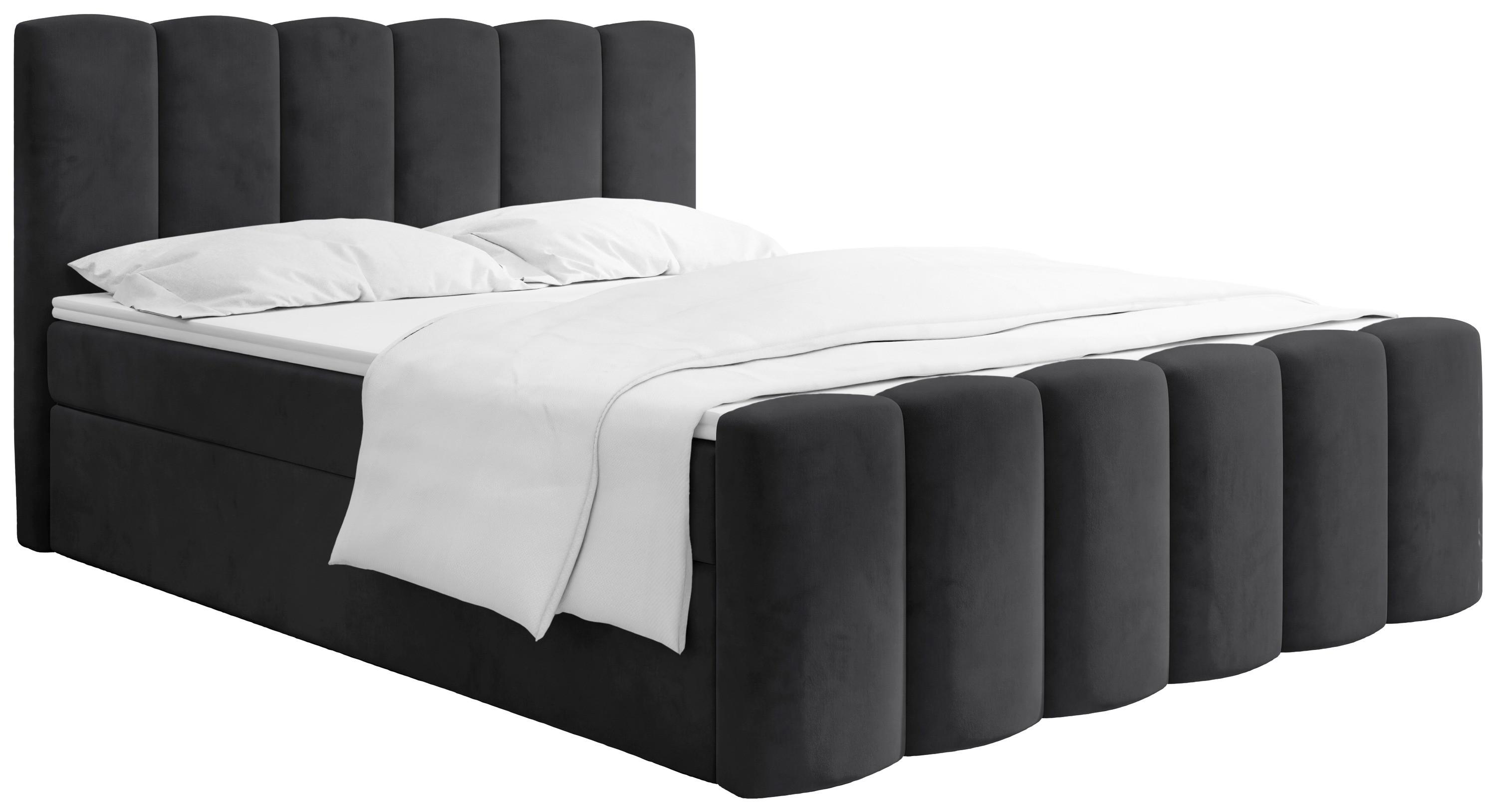 BOXBETT Serenity mit Bettkasten, Samt Schwarz 120x200 cm – inkl. H4 Taschenfederkern Matratze & Foam Topper - Schwarz Hochglanz/Schwarz, Holz/Holzwerkstoff (120/200cm) - WFL GROUP