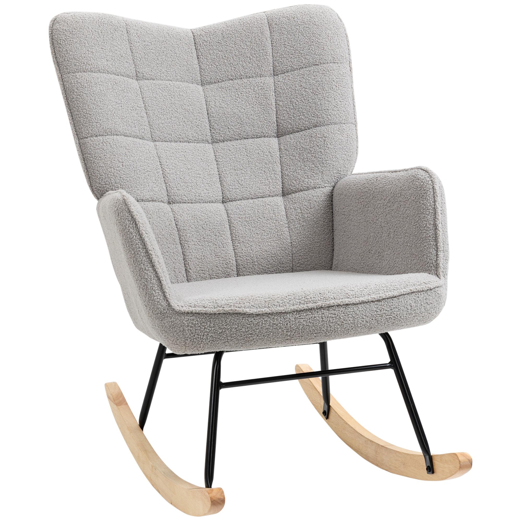 SCHAUKELSTUHL, ergonomische Form, Echtholzkufen, bis 120 kg, Hellgrau - Hellgrau/Naturfarben, Buchenholz/Textil (98/101/71cm) - HOMCOM