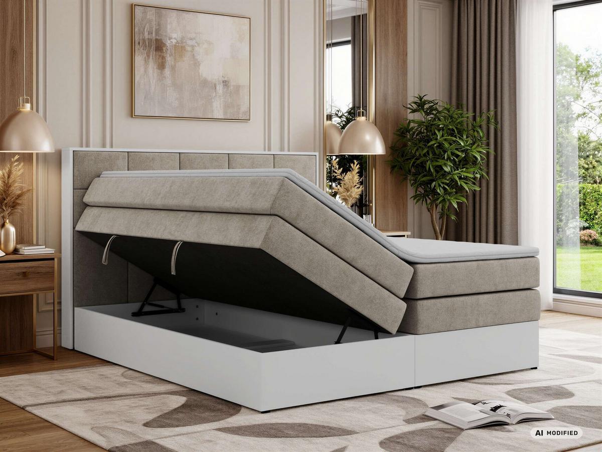 BOXSPRINGBETT ALVIT KING 180/200 - Greige Stukture - Topper Visco - H3 - Greige/Schwarz, Kunststoff/Textil (180/200cm) - MKS