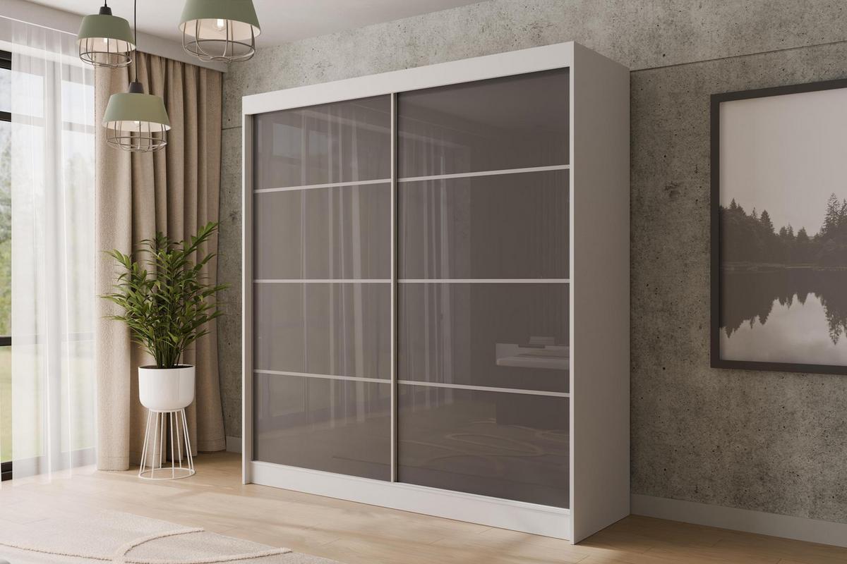 KLEIDERSCHRANK PEKA III - 200 cm - Weiß|Grau - Weiß/Grau, Holzwerkstoff (200/215/61cm) - ALTDECOR