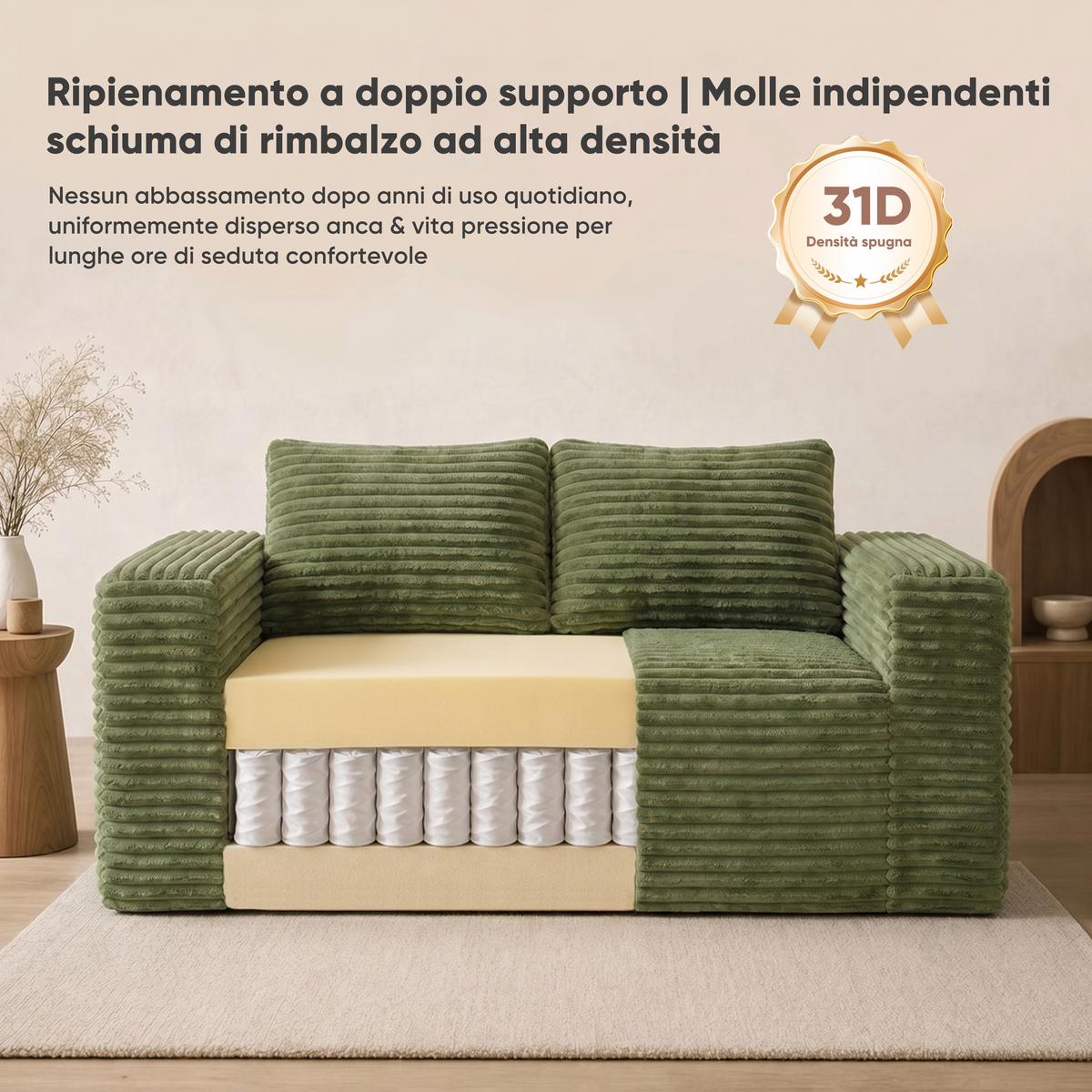 2-SITZER SOFA 160cm Cord-Sofa Bodensofa ohne Montage - Grün, Textil (160/58/88cm) - Urban Meuble