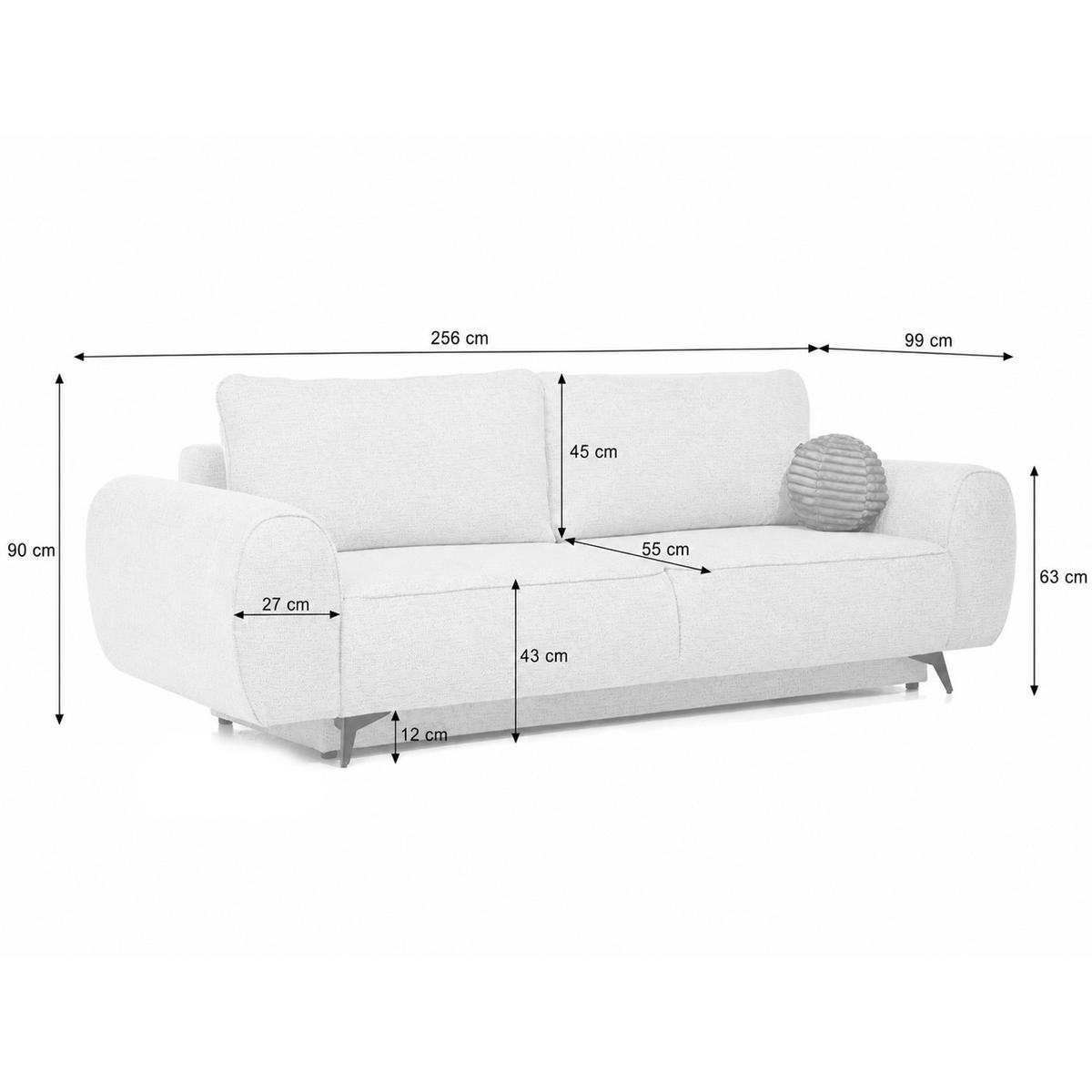 SCHLAFSOFA Vito 3-Sitzer mit Bettkasten, DL-System, Chenille-Stoff, Beige - Beige/Schwarz, Textil (256/90/99cm) - Beautysofa