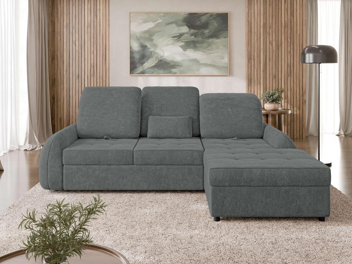 ECKSCHLAFSOFA Soreno, Seite: Rechts - Graphitfarben/Schwarz, Holz/Kunststoff (176/255cm) - MIRJAN24