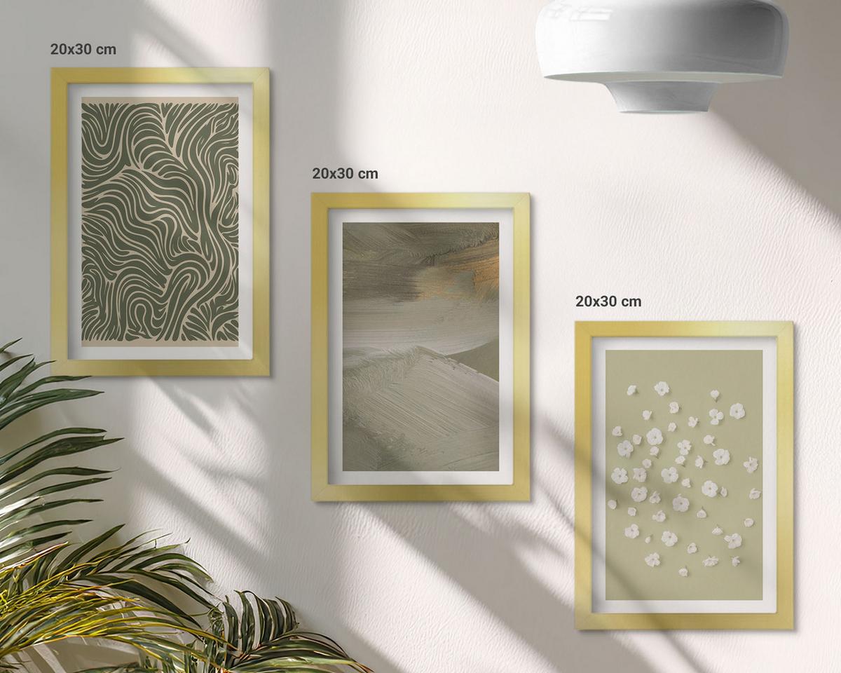 BILDER SET 3er Set - 20x30 cm Goldrahmen - Abstrakte florale Wellenmuster - Goldfarben, Kunststoff (20/30cm) - TULUP