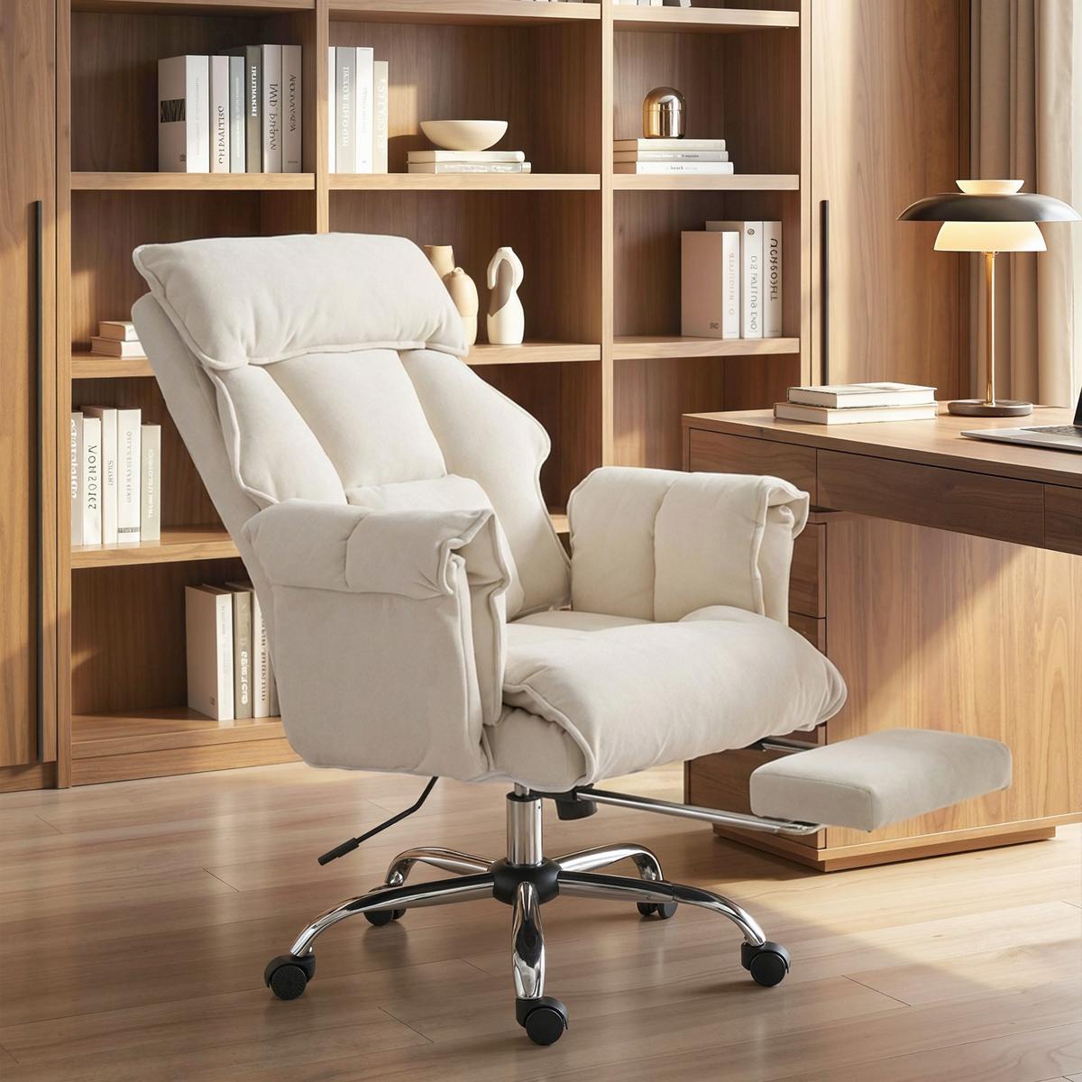 BÜROSTUHL Schneeflanell Cremeweiß - Silberfarben/Creme, Textil/Metall (80/114/80cm) - HOMCOM