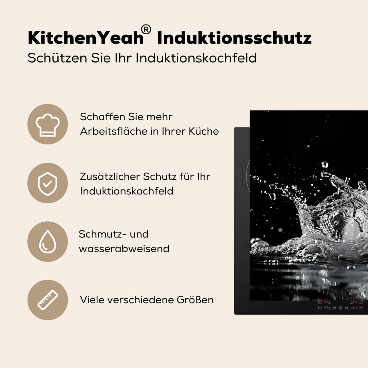 HERDABDECKPLATTE Wasser - Spritzwasser - Schwarz Induktionsmatte 71x52 cm - Schwarz, Kunststoff (71/52/0.2cm) - MuchoWow