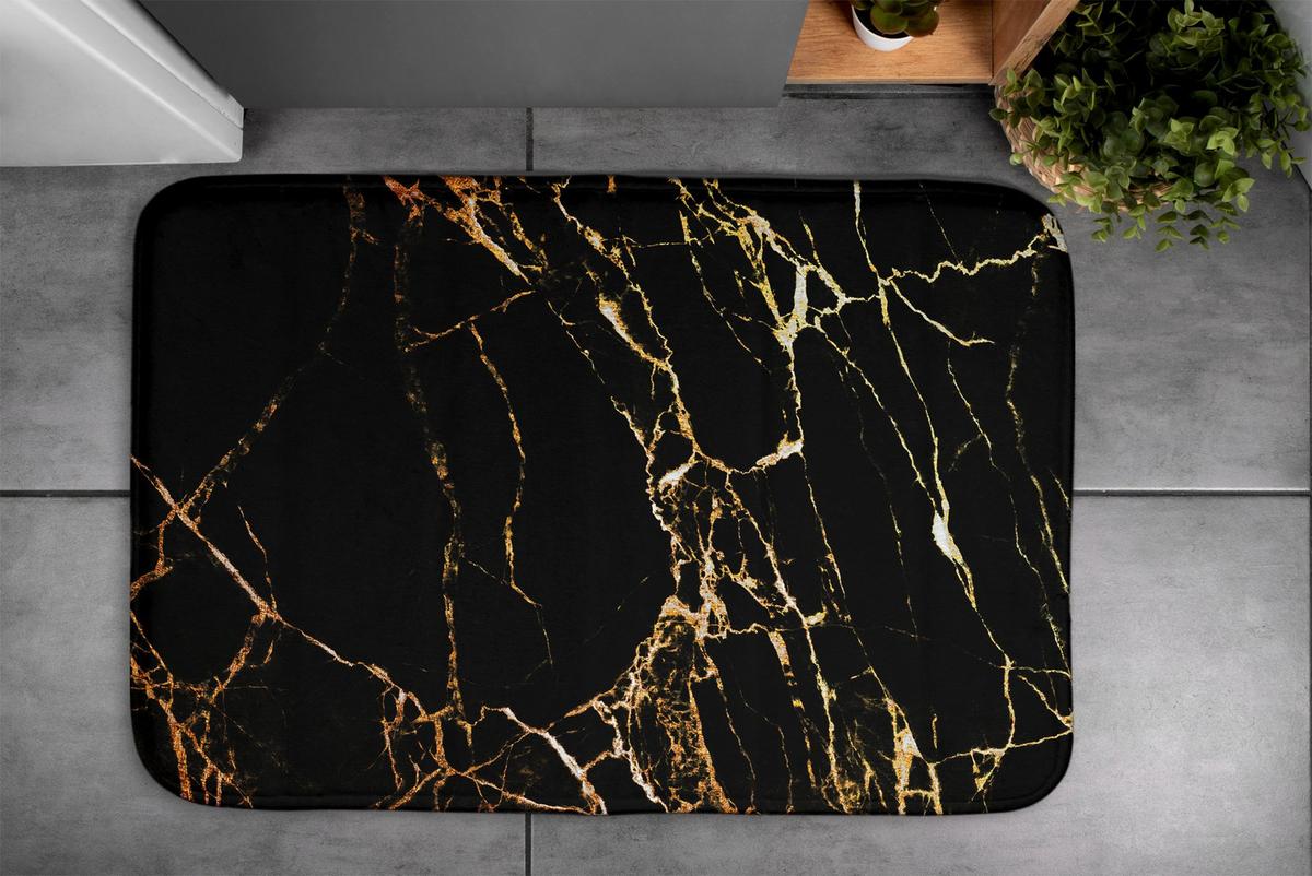 BADTEPPICH 90x60 cm Marmor-Muster - Schwarz, Textil (90/60cm) - TULUP