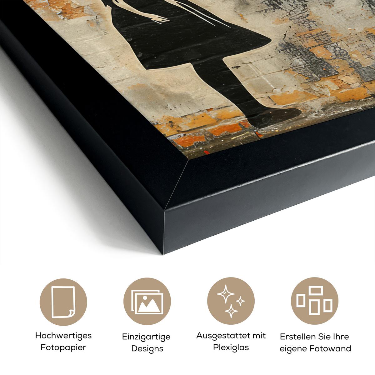 POSTER MIT RAHMEN Graffiti - Banksy - Mädchen - Straßenkunst Poster 20x30 cm - Sandfarben, Papier (20/30cm) - MuchoWow
