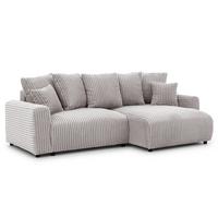 ECKSOFA Calma mit Schlaffunktion und Bettkasten im Bumpy-Design aus weichem Hellgrau Plüschcord - Ottomane rechts - Hellgrau/Schwarz, Holz/Kunststoff (140/239cm) - S-Style