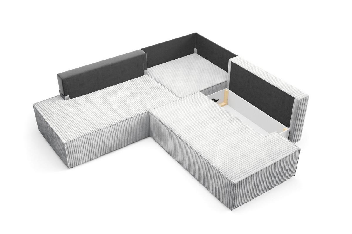 ECKSOFA TESSO II L-S Grau Kordstoff mit Schlaffunktion - Grau, Holz (254/254cm) - MASSENO