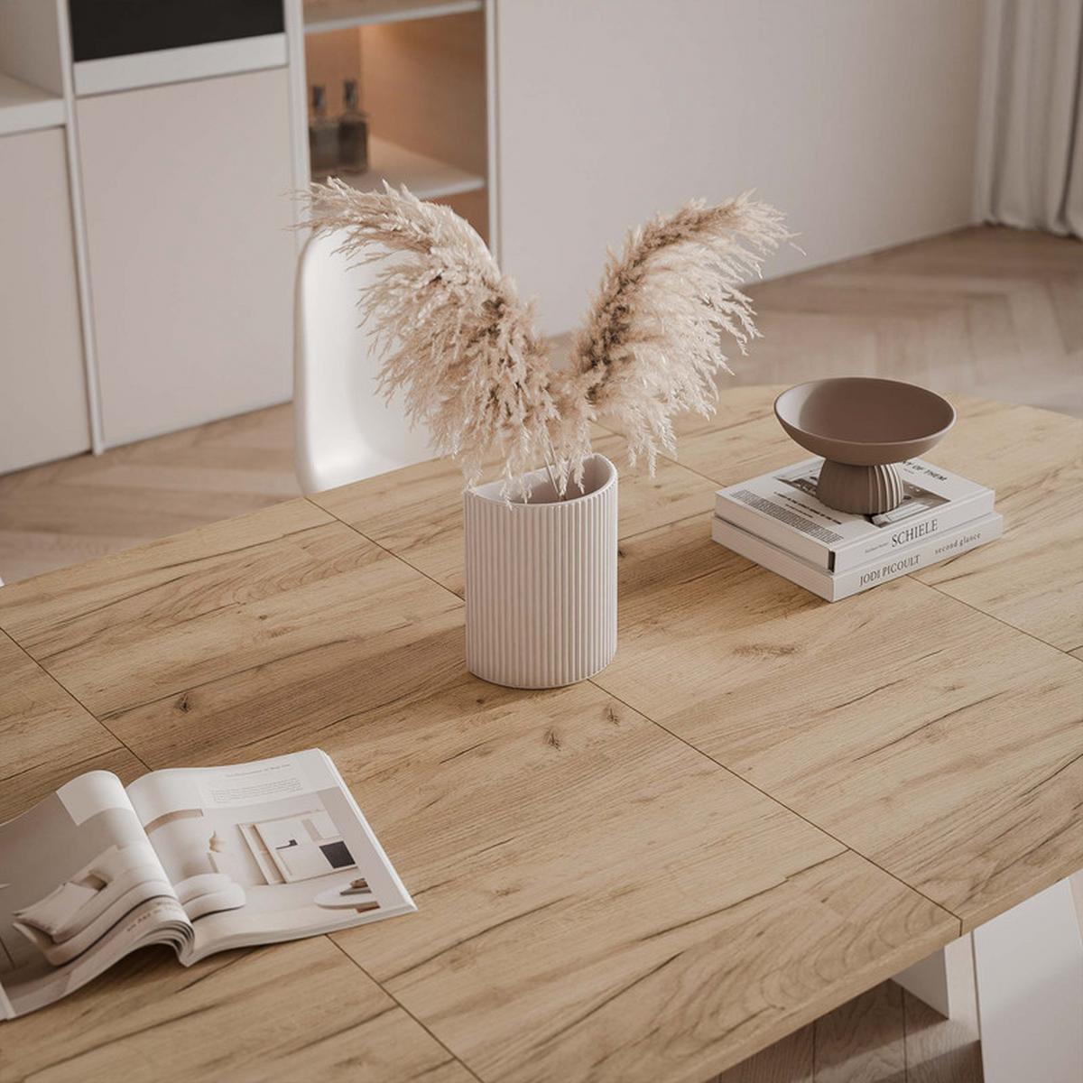 AUSZIEHTISCH FORTE 120/76 cm, Weiß / Kraft-Eiche - Eichefarben/Weiß, Holzwerkstoff/Metall (120/120/76cm) - Idohome