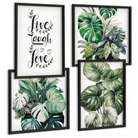 BILDER SET 4er Set - 50x50 cm & 40x60 cm Schwarzer Rahmen - Blattpflanzen leben, lachen, lieben - Schwarz, Kunststoff (50/50cm) - TULUP