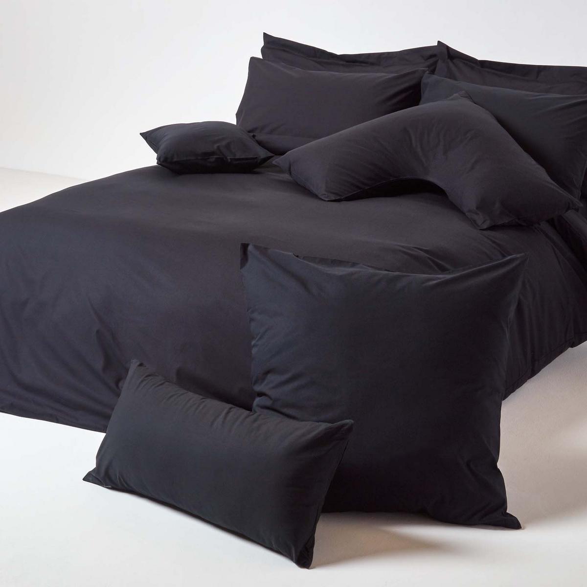 KISSENBEZUG für V-Form-Kissen, Perkal, Fadendichte 200 - Schwarz, Textil (38/76cm) - Homescapes