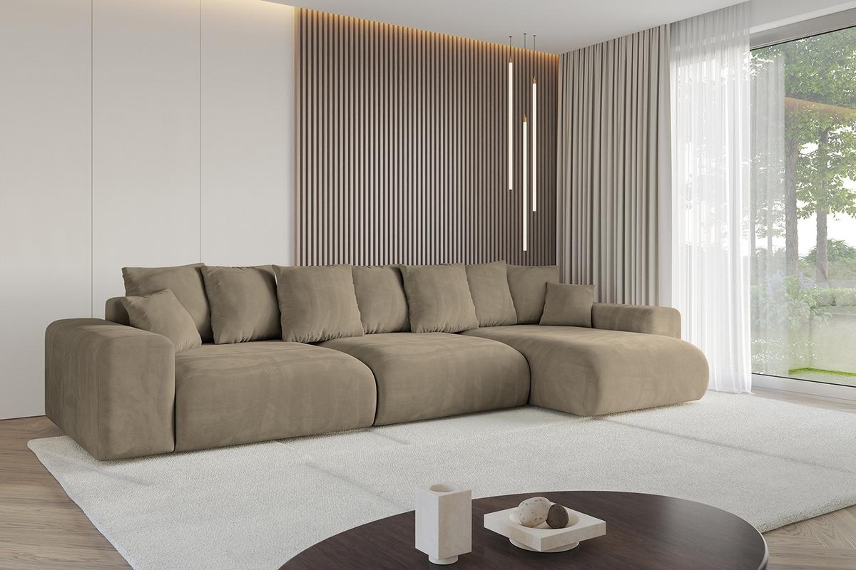 ECKSOFA Ottomane rechts ESKAR-L2 364x176x72 Braun Velours - Schwarz/Braun, Holzwerkstoff/Kunststoff (176/364cm) - ALTDECOR