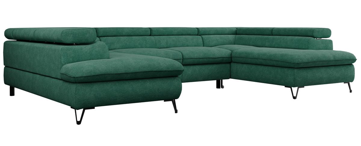 WOHNLANDSCHAFT PEDRO U Struktur Türkis - Türkis/Schwarz, Textil/Metall (346/76/208cm) - MKS