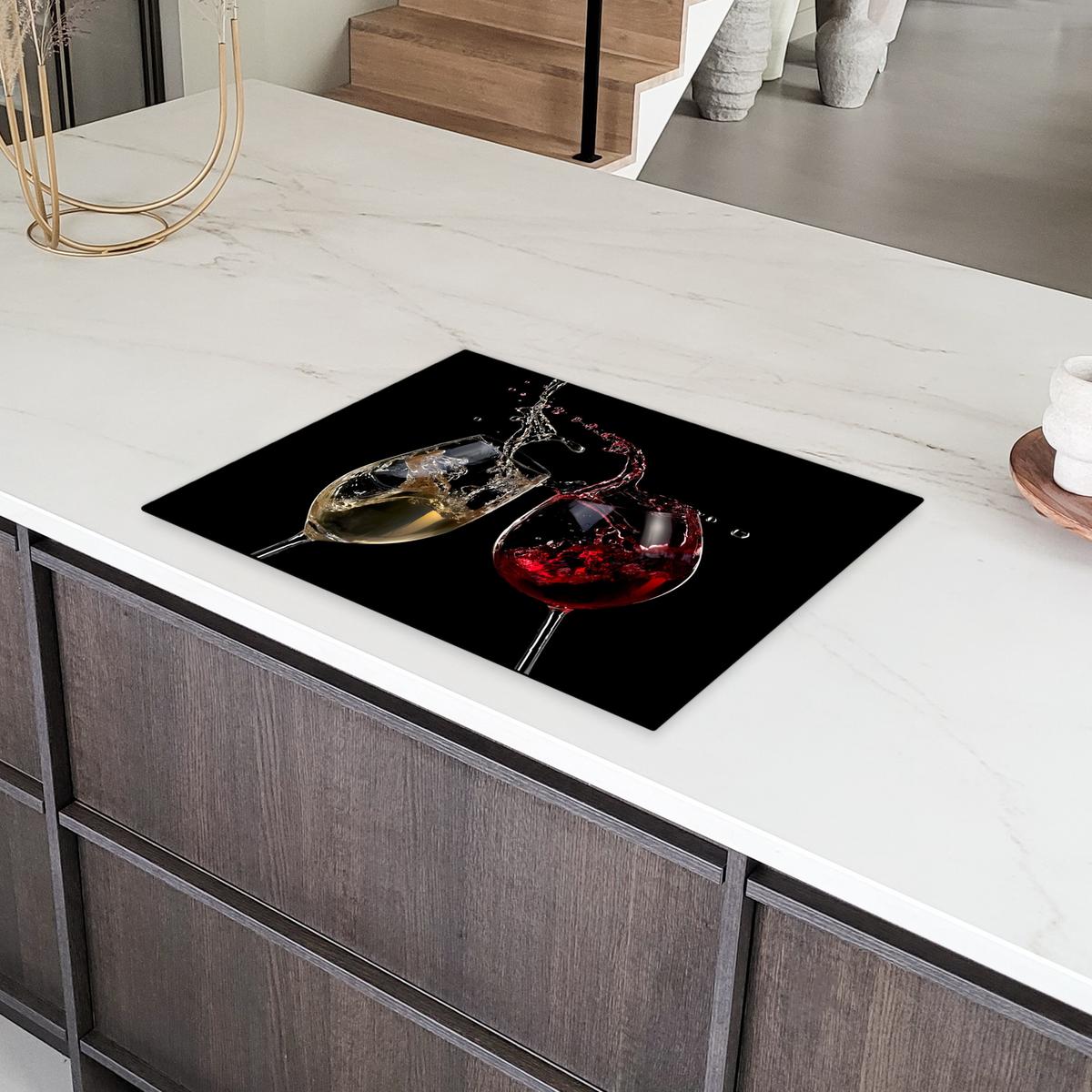 HERDABDECKPLATTE Rotwein - Weißwein - Glas - Schwarz Herdabdeckung Induktionsfeld 70x52 cm - Weinrot, Kunststoff (70/52/0.2cm) - MuchoWow