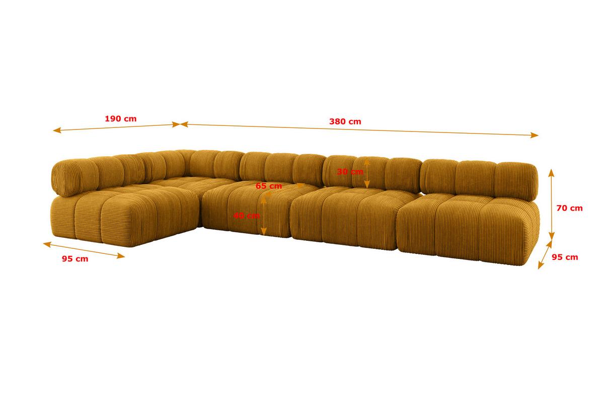 ECKSOFA modulares Sofa Samaro-L3 - 380x190x70 cm Senfgelb Cord - Currygelb, Holzwerkstoff/Textil (380/190cm) - ALTDECOR
