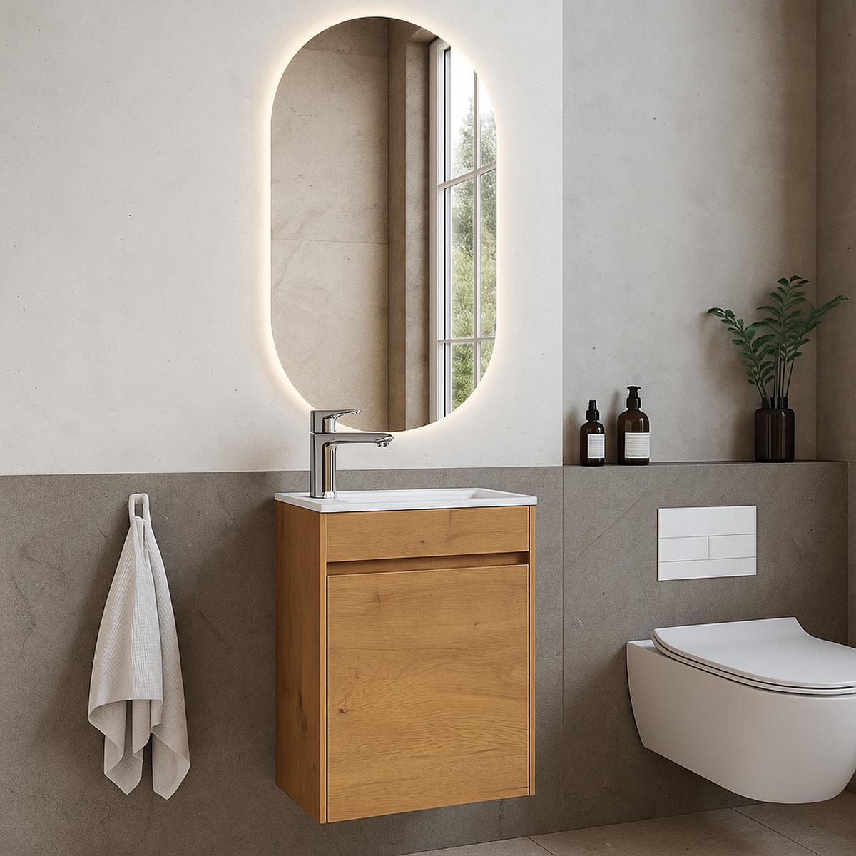 GÄSTE-WC-MÖBELSET Sinta 2 Teile Eiche - 40 x 22 x 54 cm - Eichefarben, Holz (40/54/22cm) - Badplaats