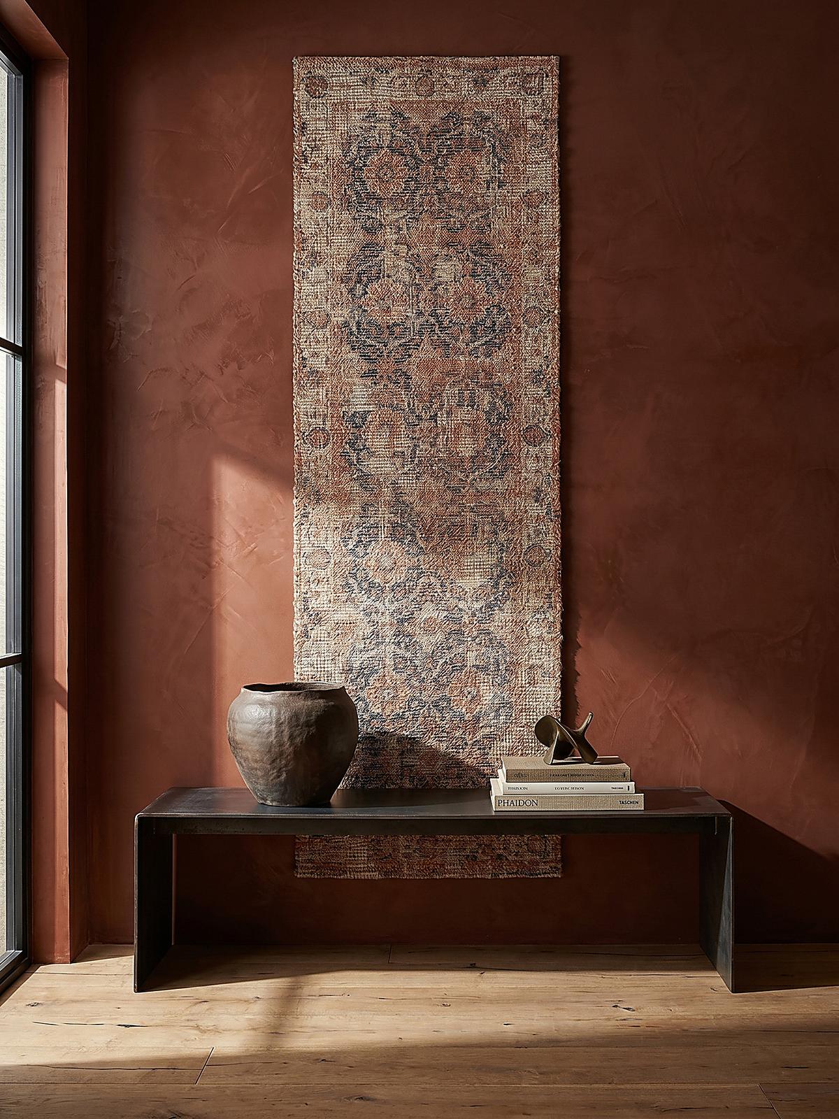 JUTETEPPICH handgewebt WENSLEY, im Vintage-Stil, Rot-Blau, 60 x 230 cm - Rot, Textil (60/230cm) - KADIMA DESIGN