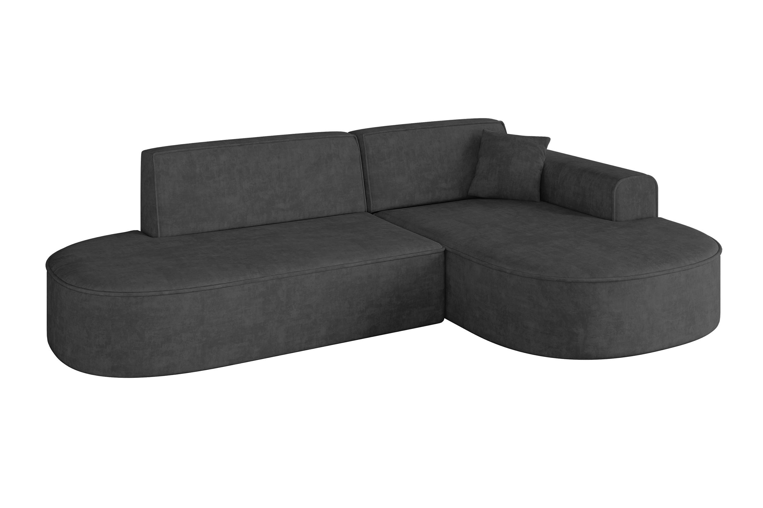 ECKSOFA Ottomane Rechts MARI-L1 - 243x171x79 cm Dunkelgrau Velours - Dunkelgrau/Schwarz, Holzwerkstoff/Kunststoff (171/243cm) - ALTDECOR