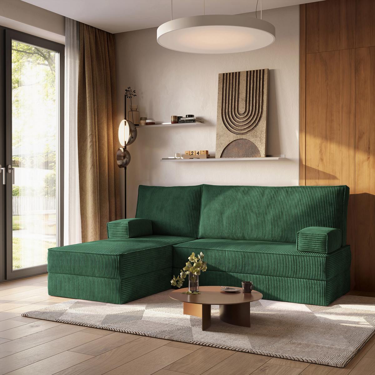ECKSOFA NOTIA modulares Boneless Sofa mit Schlaffunktion Grün Kordstoff - Grün, Textil (200/120cm) - MASSENO