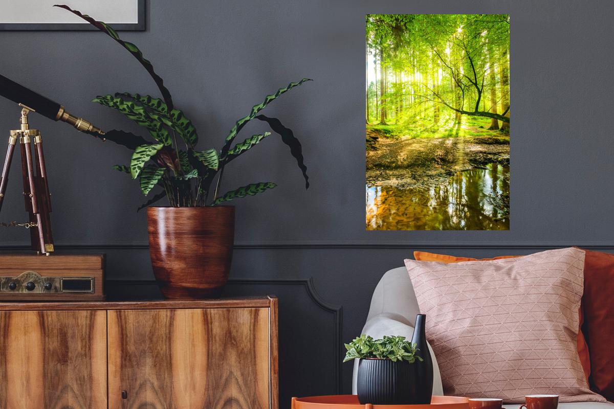 WANDTATTOO Wald - Landschaft - Wasser - Bäume - Sonne - Grün - Natur Wandbild 40x60 cm - Grün, Kunststoff (40/60/0.1cm) - MuchoWow