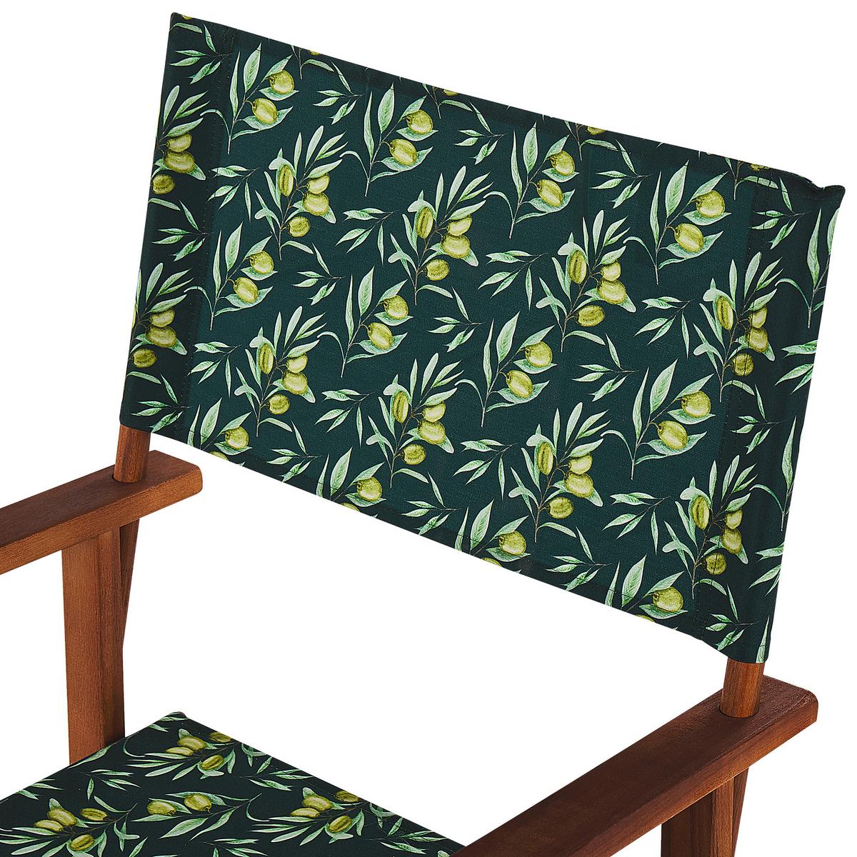 GARTENSTUHL 2er-Set Akazienholz dunkelbraun Auflagen cremeweiß/dunkelgrün Cine - Dunkelgrün/Dunkelbraun, Holz (50/91/50cm) - Beliani