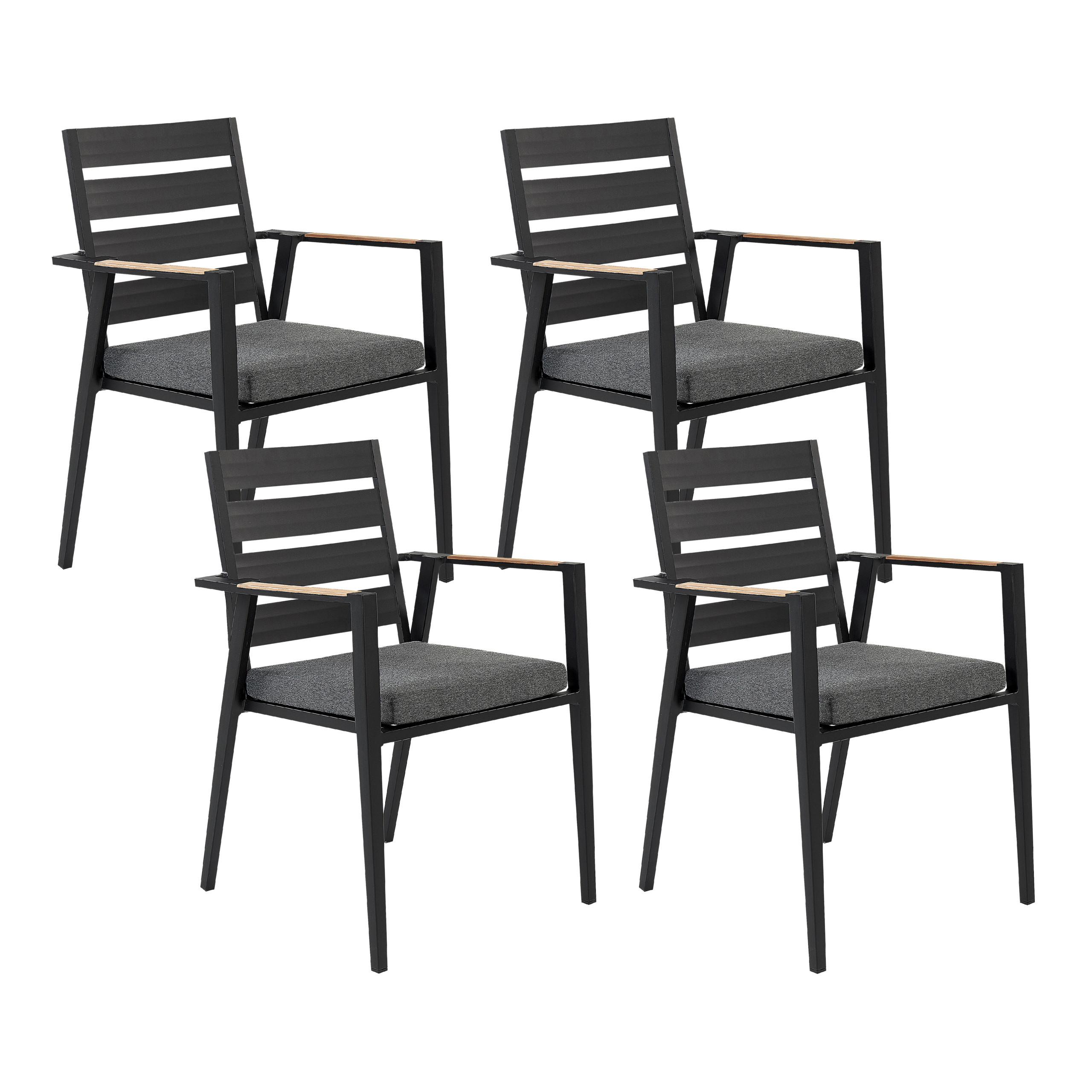 GARTENSTUHL 4er-Set Aluminium schwarz Taviano - Schwarz, Metall (54/86/58cm) - Beliani