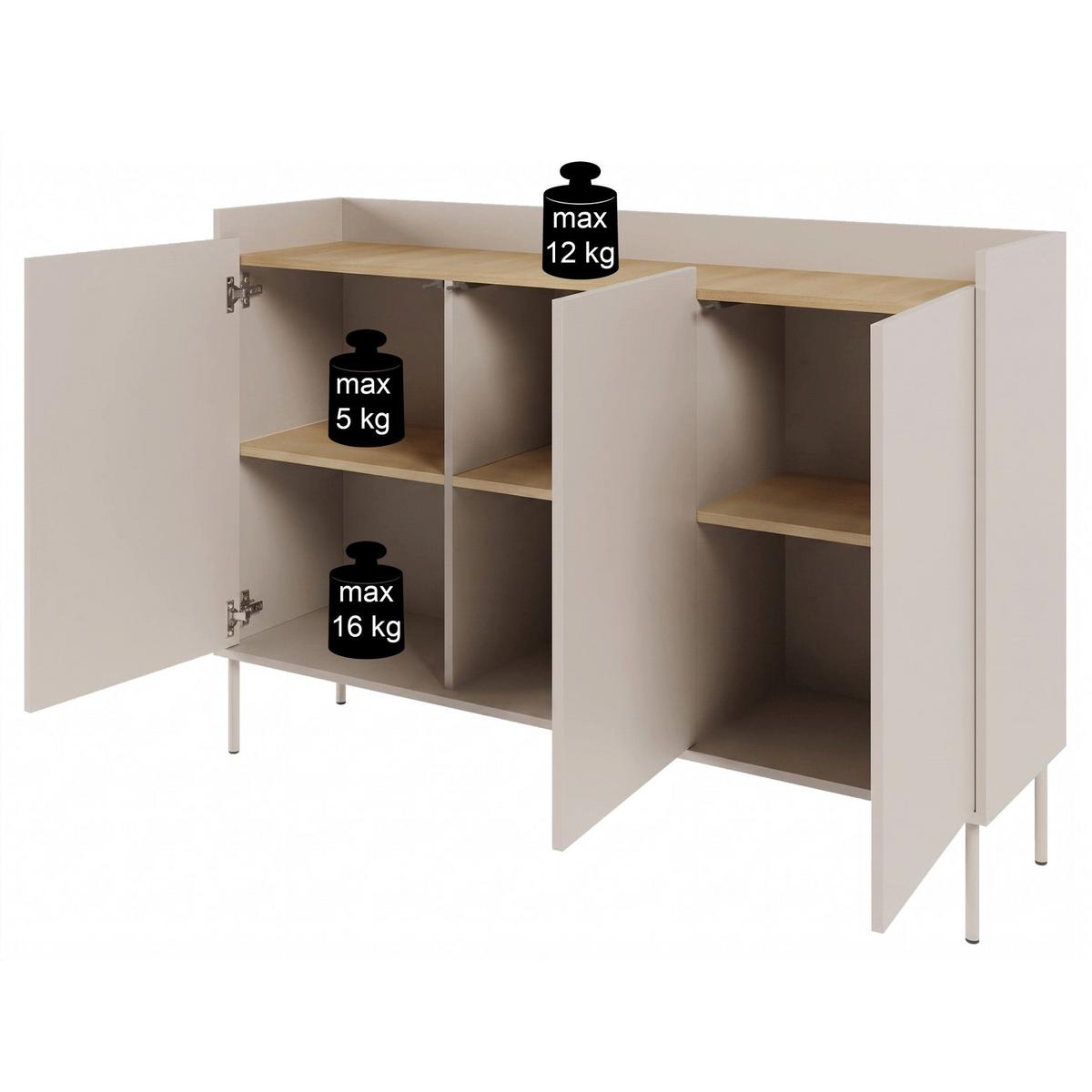 SIDEBOARD Tovi Weiß / Holzoptik Eiche 140 cm - Weiß, Holzwerkstoff/Metall (139.8/95.5/36.4cm) - Selsey