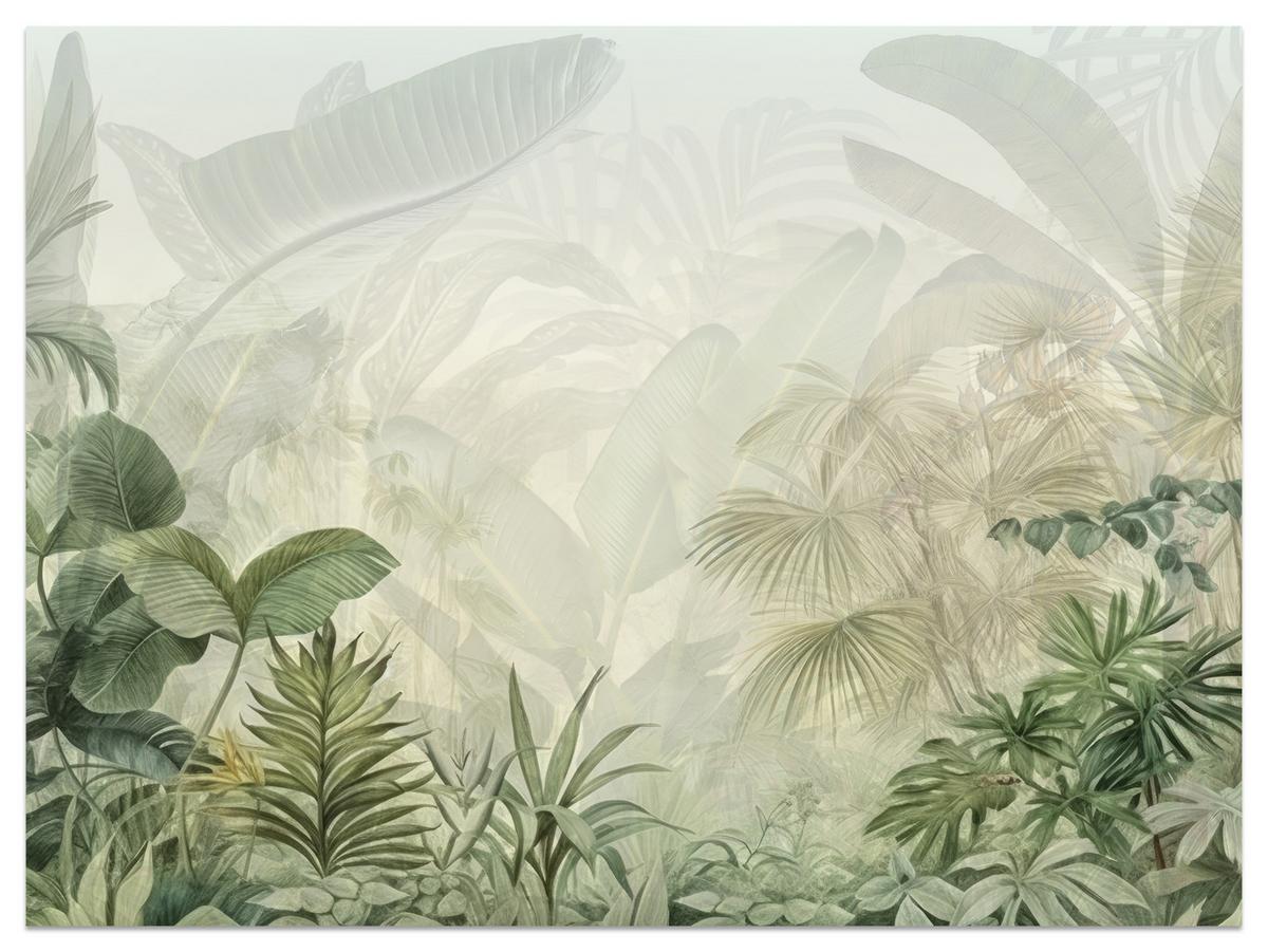 FOTOTAPETE für Schlafzimmer Tropenpflanzen Nebel Palmen Blätter 500x350 - Weiß/Grau, Papier (500/350cm) - Muralo