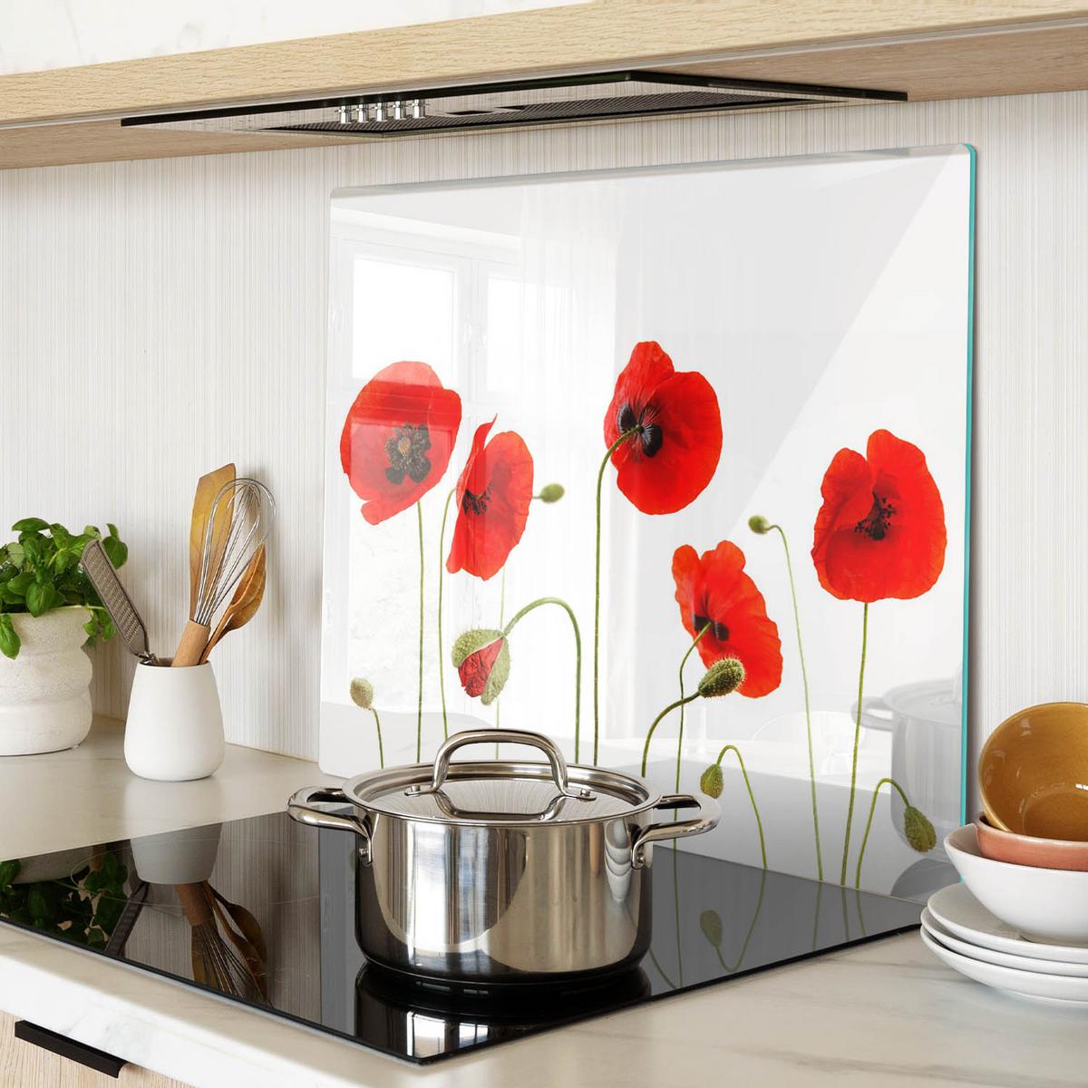 GLASPLATTE 60x52 cm Mohnblumen - Rot, Glas (60/0.4/52cm) - TULUP