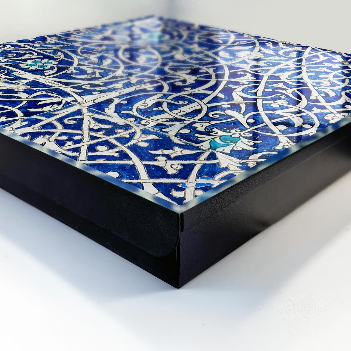 SCHLÜSSELBOX Schwarz 30x30 cm- Türöffnung nach rechts - Blaue Arabeske - Blau, Metall (30/30/5cm) - TULUP