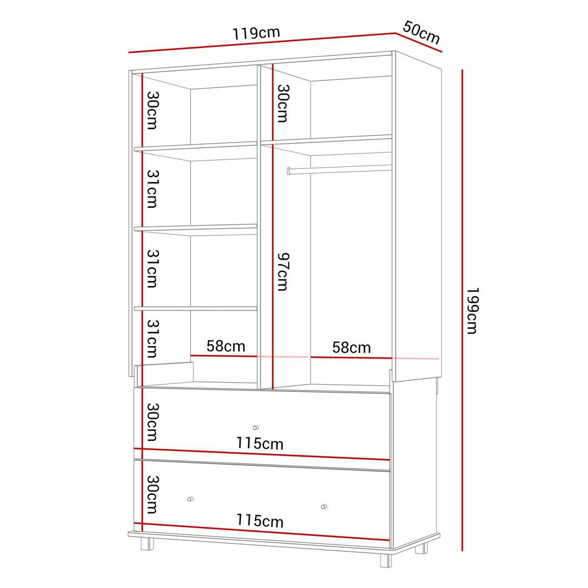 ZWEIFLÜGELIGER Kinderschrank BLOOM mit zwei Schubladen 2D2S - Kaschmir, Holzwerkstoff (119/199/49cm) - Lookway