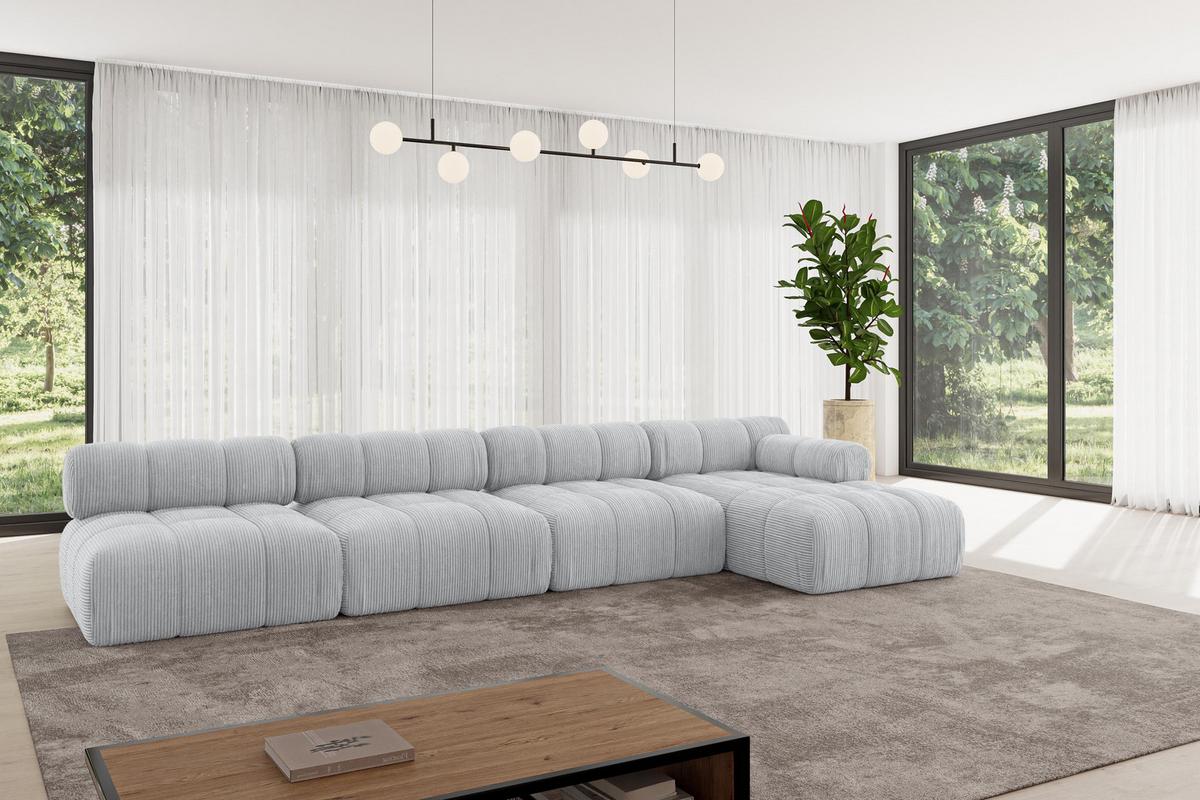 ECKSOFA modulares Sofa Razon-L3 - 380x160x70 cm Grau Cord - Grau, Holzwerkstoff/Textil (380/160cm) - ALTDECOR