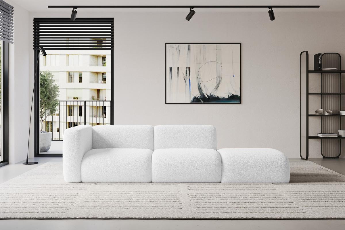 SOFA Ottomane Links MIRA-S3 296x89x70 Weiß Bouclé - Schwarz/Weiß, Holzwerkstoff/Kunststoff (296/70/89cm) - ALTDECOR