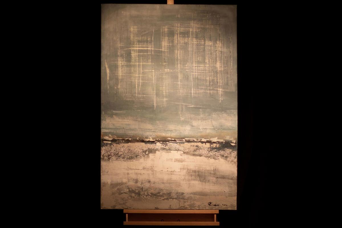 ACRYLBILD HANDGEMALT 60/90 cm - Blau/Beige, Holz/Textil (60/90cm) - KUNSTLOFT