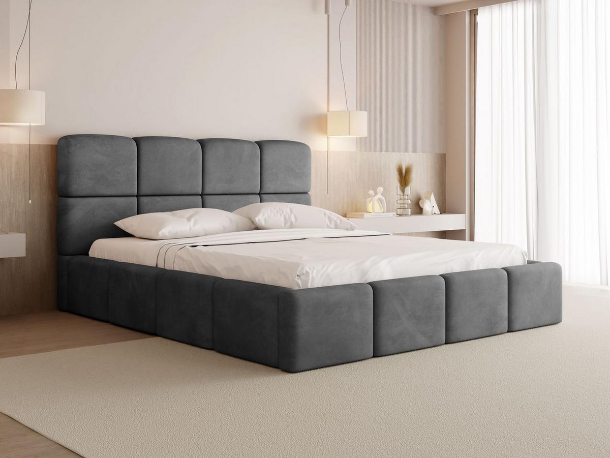 POLSTERBETT Tivio mit Bettkasten, Grau Samt 120x200 cm - Birkefarben/Schwarz, Holzwerkstoff/Kunststoff (120/200cm) - WFL GROUP