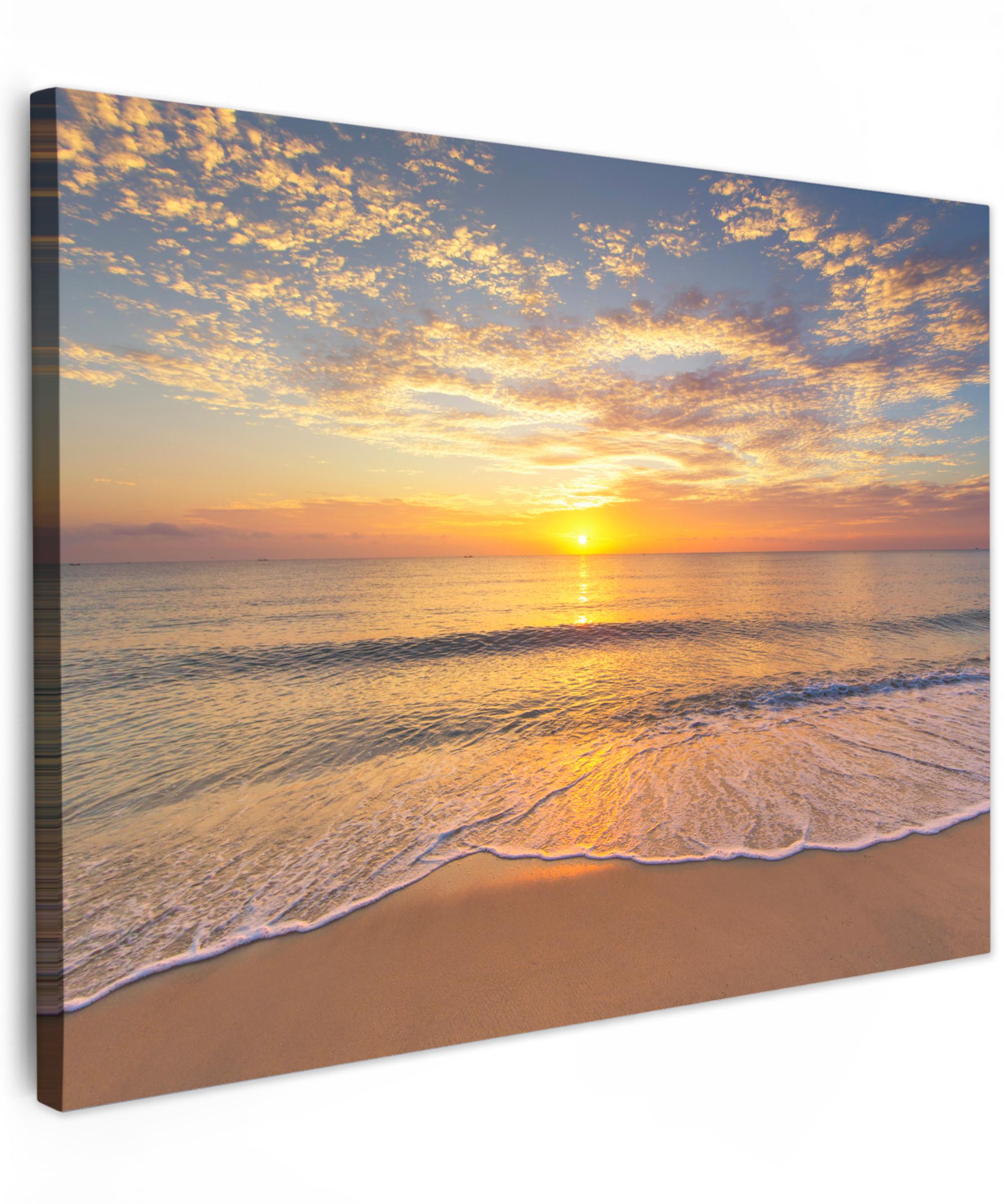 LEINWANDBILD Strand - Sonnenuntergang - Meer Wandbilder 80x60 cm - Gelb, Textil (80/60cm) - MuchoWow