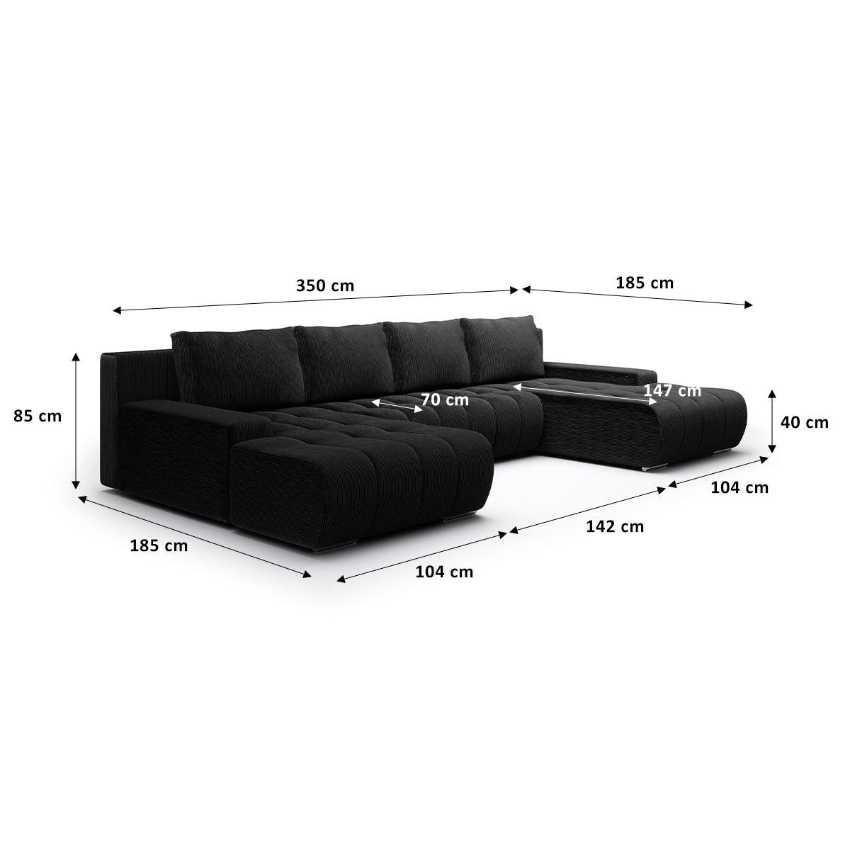PANORAMASOFA Jonas 5 Sitzplätze Schwarz - Schwarz, Holz (350/85/185cm) - Petits-meubles