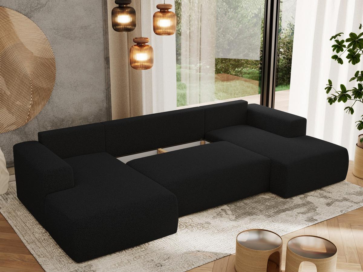 WOHNLANDSCHAFT TRENTINO U Schwarz Boucle - Schwarz, Kunststoff/Textil (334/91/163cm) - MKS