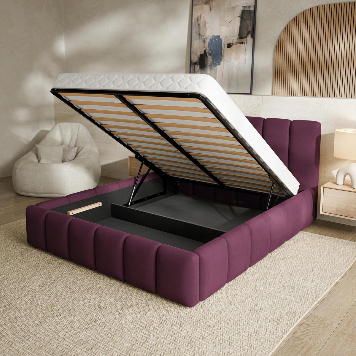 POLSTERBETT RANIS 160x200 cm mit Bettkästen - Violet - Violett, Holz/Textil (160/200cm) - MASSENO