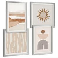 BILDER SET 4er Set - 50x50 cm & 40x60 cm Silberner Rahmen - Abstrakte Landschafts- und Naturgeometrie - Silberfarben, Kunststoff (50/50cm) - TULUP