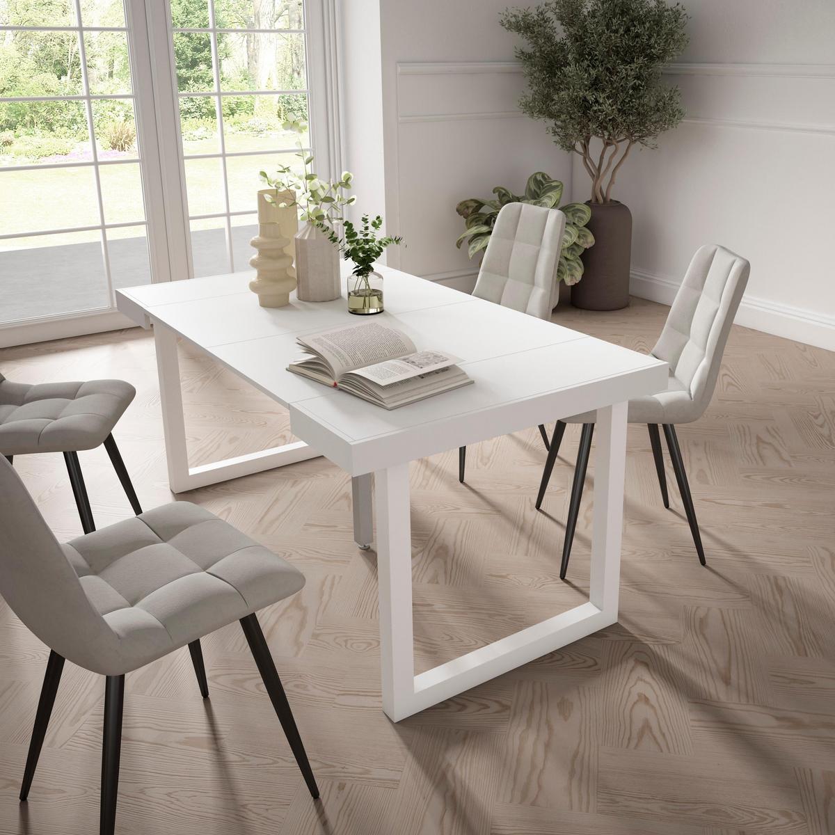 KONSOLENTISCH ausziehbar 58 bis 160cm, für 8 Gäste, weiß, 90/58/73cm - Weiß, Holzwerkstoff (90/160/73cm) - Skraut Home