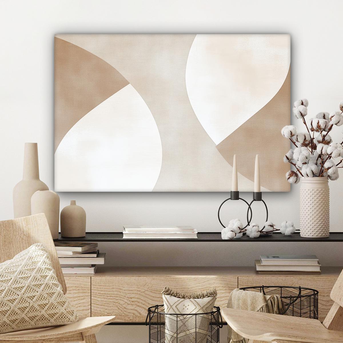 LEINWANDBILD Braun - Japandi - Abstrakt Gemälde 60x40 cm - Sandfarben, Textil (60/40cm) - MuchoWow