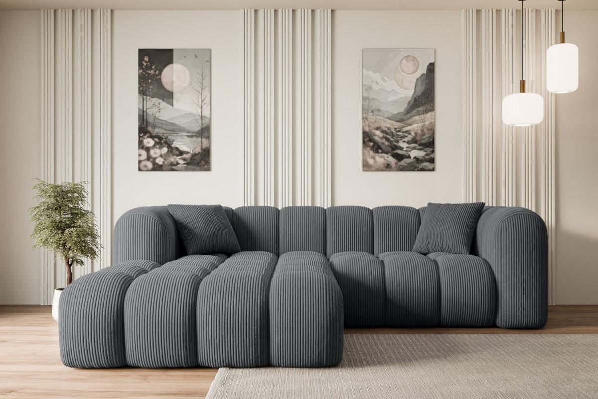 ECKSOFA Ottomane Links OLEA-L1 - 231x173x74 cm Dunkelgrau - Dunkelgrau/Schwarz, Holzwerkstoff/Kunststoff (190/242cm) - ALTDECOR