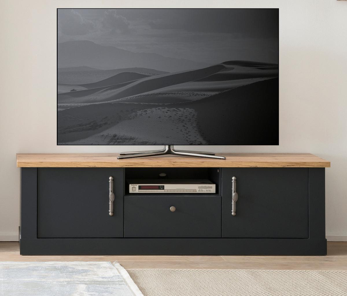TV-LOWBOARD grau, Eiche Wotan, Landhaus 158 cm, TV Unterteil mit Soft-Close - Silberfarben/Eiche Wotan, Holzwerkstoff/Kunststoff (158/51/45cm) - Furn.Design