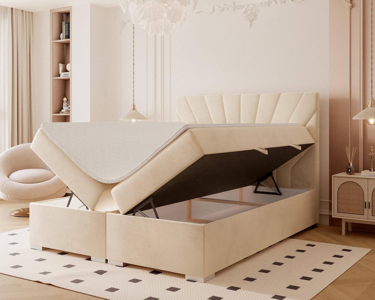 BOXBETT 160x200 cm mit Topper - Beige, Holzwerkstoff/Textil (120/200cm) - Idohome